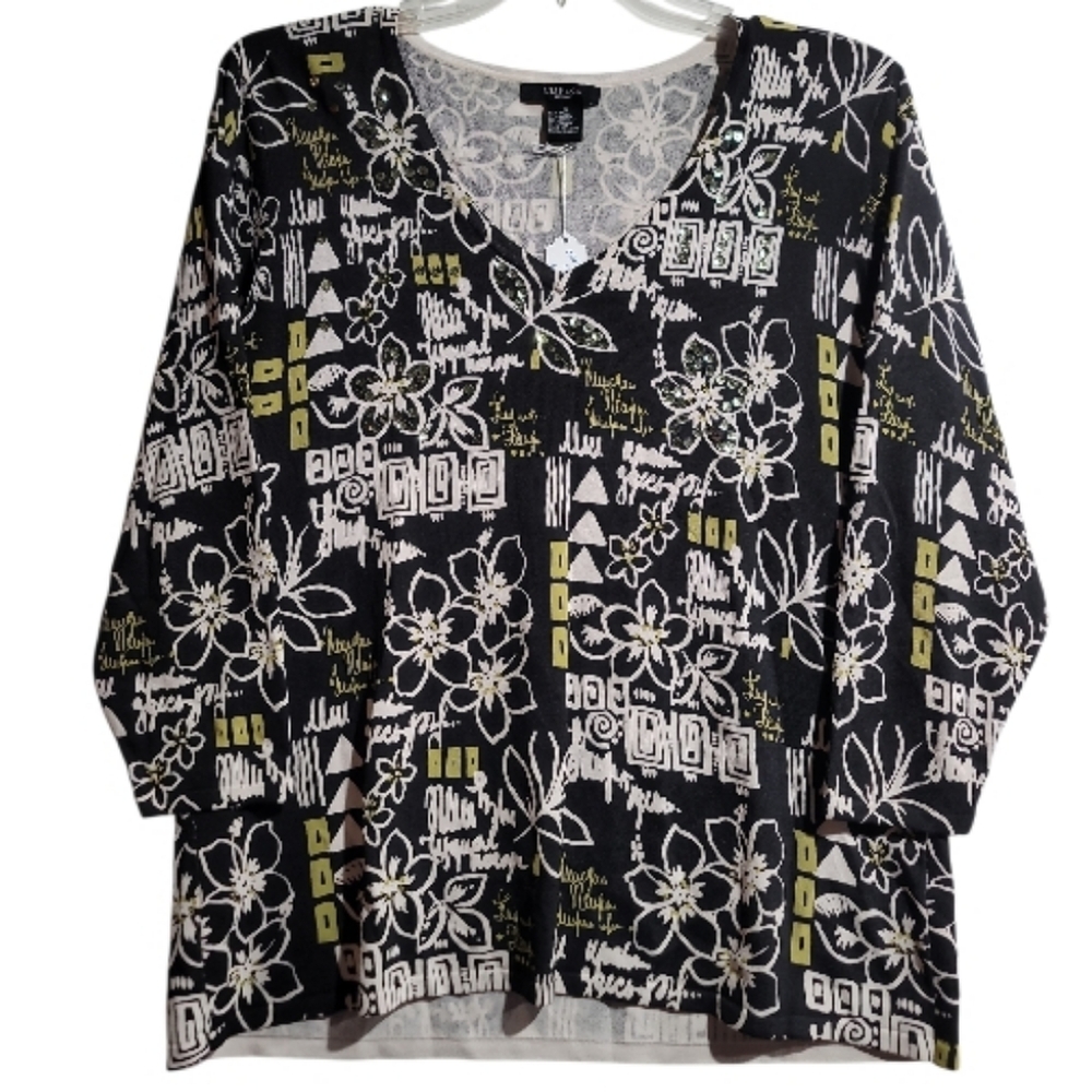 CDP & Co sweater 1X womens sequins unique floral maximalist